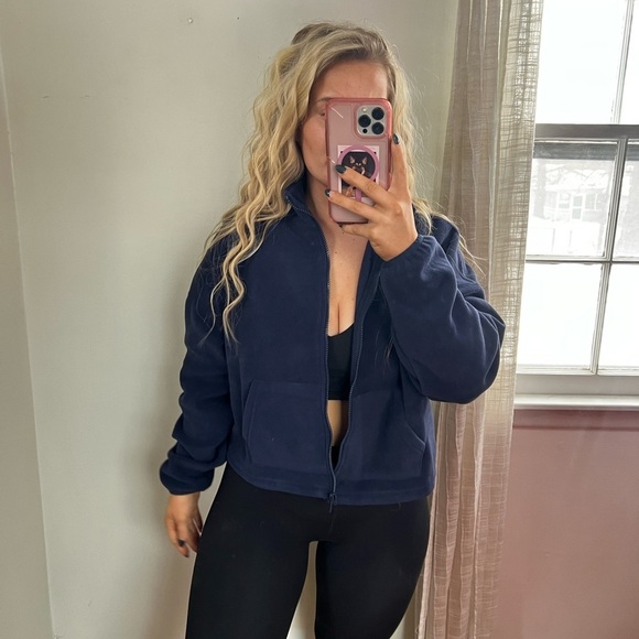 Fabletics Navy Fleece Jacket Small Oversized - Picture 3 of 11